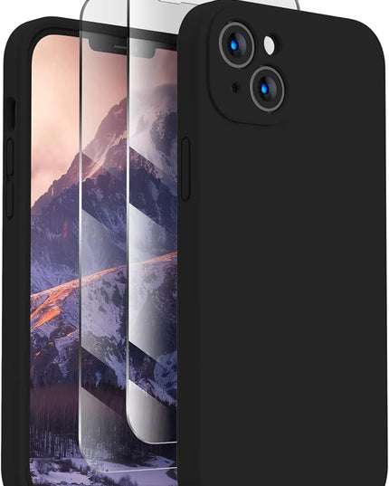FireNova Designed for iPhone 13 Case, Silicone Upgraded [Camera Protection] Phone Case with [2 Screen Protectors], Soft Anti-Scratch Microfiber Lining Inside, 6.1 inch, Black