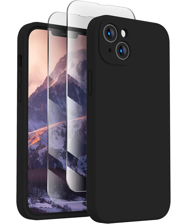 FireNova Designed for iPhone 13 Case, Silicone Upgraded [Camera Protection] Phone Case with [2 Screen Protectors], Soft Anti-Scratch Microfiber Lining Inside, 6.1 inch, Black