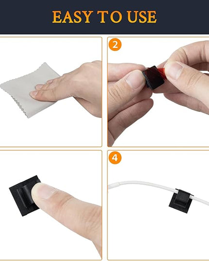 SOULWIT 50 Pcs Self Adhesive Cable Management Clips, Cable Organizers Sticky Wire Clips Cord Holder for TV PC Laptop Ethernet Cable Desktop Home Office (White)