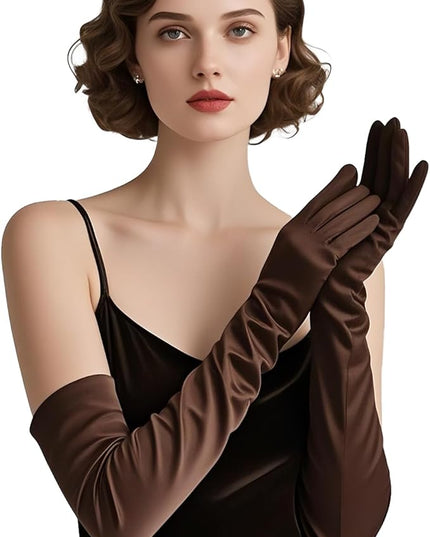 THARAHT Women Long Gloves with Satin Elbow Length for 1920s Opera Tea Party Costumes Bridal Evening Dress