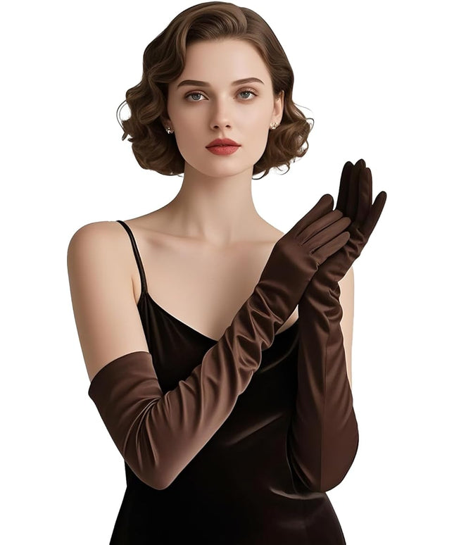 THARAHT Women Long Gloves with Satin Elbow Length for 1920s Opera Tea Party Costumes Bridal Evening Dress