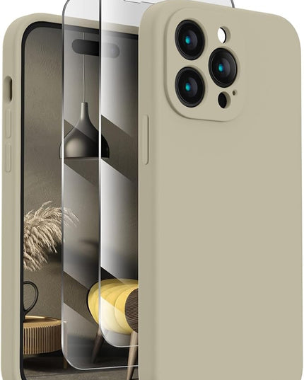FireNova Designed for iPhone 14 Pro Case, Silicone Upgraded [Camera Protection] Phone Case with [2 Screen Protectors], Soft Anti-Scratch Microfiber Lining Inside, 6.1 inch, Khaki