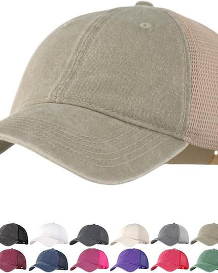 Vintage Washed Soft Crown Baseball Cap Plain Snapback Trucker Hat Men Women Adjustable Distressed Mesh-Back Ball Cap