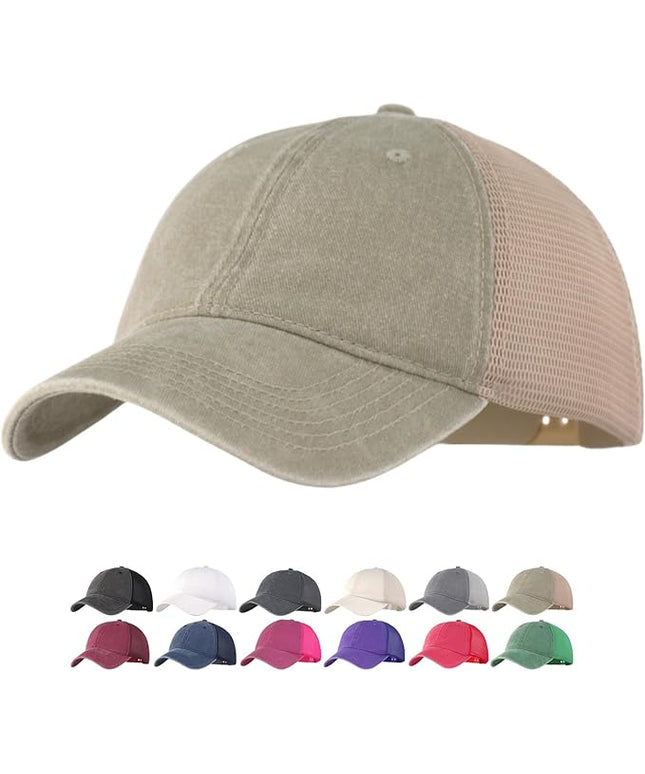 Vintage Washed Soft Crown Baseball Cap Plain Snapback Trucker Hat Men Women Adjustable Distressed Mesh-Back Ball Cap