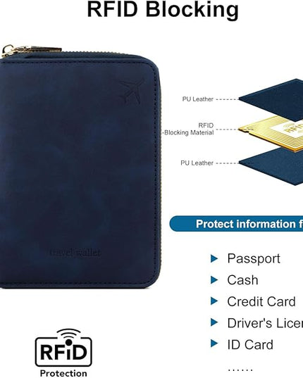 Passport Holder for Travel Women and Men RFID Passport Holder with Card Slots Holder Passport Case Passport cover Passport Wallet Travel Essentials and Accessories (Short Zipper, SZH-Navy)