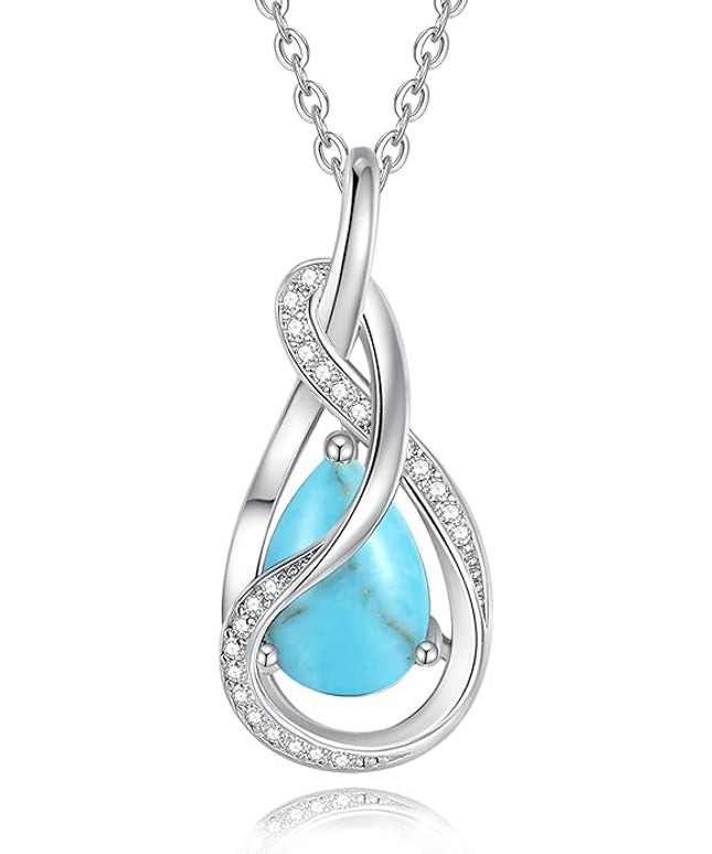FANCIME TimelessTie Birthstone Necklace for Women White Gold Plated Sterling Silver Ribbon Design Jewelry Knot Pendant Fine Jewelry Gemstone Birthday Graduation Anniversary Christmas Gifts for Women Wife Mother Her