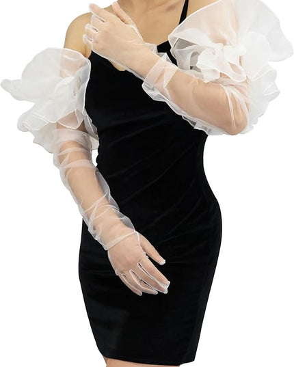 Super Puff Sheer Long Gloves Oversize Tulle Mesh Gloves for Cocktail Opera Party Glove Long Sleeve