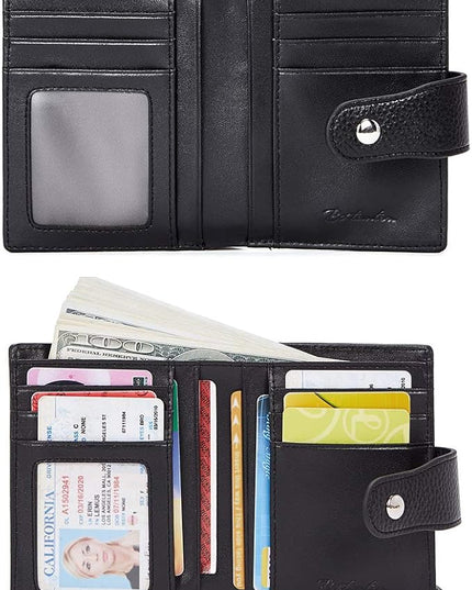 BOSTANTEN Women Leather Wallet RFID Blocking Small Bifold Zipper Pocket Wallet Card Case Purse with ID Window