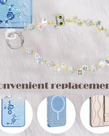 Beaded Phone Wrist Strap for Women with Cute Owl Charm, Anti-Lost Keychain Bracelet Lanyard for Cellphone, Handbag, and Keys (Owl-(Purple)