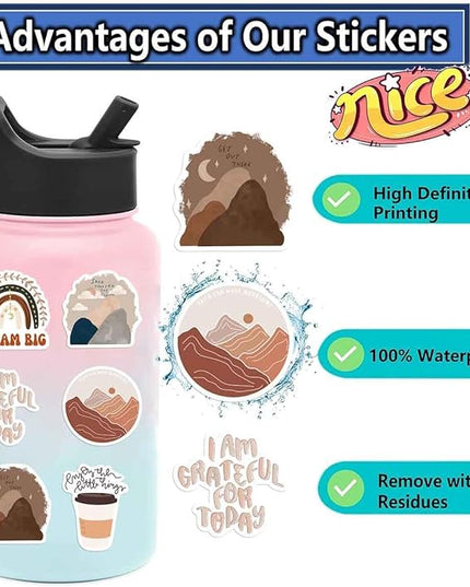 Vintage Inspirational Stickers 50Pcs, Boho Motivational Aesthetic Stickers for Women Adults Kids Teen Teachers, Retro Vinyl Waterproof Positive Decals for Laptop Water Bottles Phone Scrapbook Journal