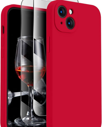FireNova Designed for iPhone 15 Case, Silicone Upgraded [Camera Protection] Phone Case with [2 Screen Protectors], Soft Anti-Scratch Microfiber Lining Inside, 6.1 inch, Deep Red