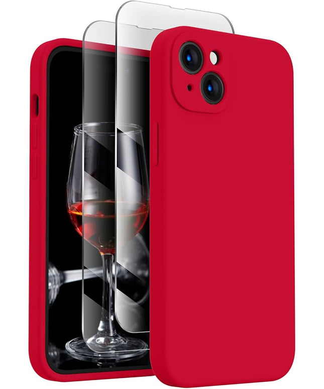 FireNova Designed for iPhone 15 Case, Silicone Upgraded [Camera Protection] Phone Case with [2 Screen Protectors], Soft Anti-Scratch Microfiber Lining Inside, 6.1 inch, Deep Red