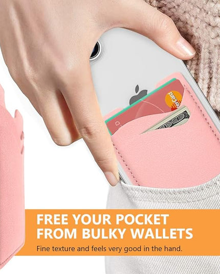 Leather Phone Card Holder, 2-Pack Stick-On Wallet for iPhone, Samsung - Pink