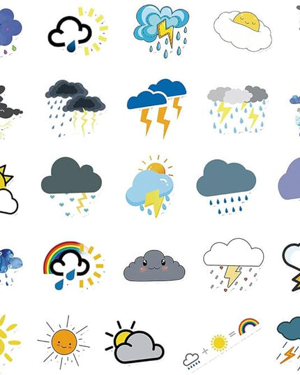 Graphic Weather Icon Vinyl Stickers, 50 PCS Waterproof Flat Symbol Decals for Laptops, Scrapbooking, Journals, Notebooks, Water Bottles, Suitcases, Phones & DIY Decor
