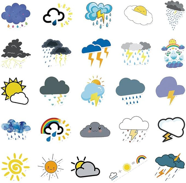Graphic Weather Icon Vinyl Stickers, 50 PCS Waterproof Flat Symbol Decals for Laptops, Scrapbooking, Journals, Notebooks, Water Bottles, Suitcases, Phones & DIY Decor