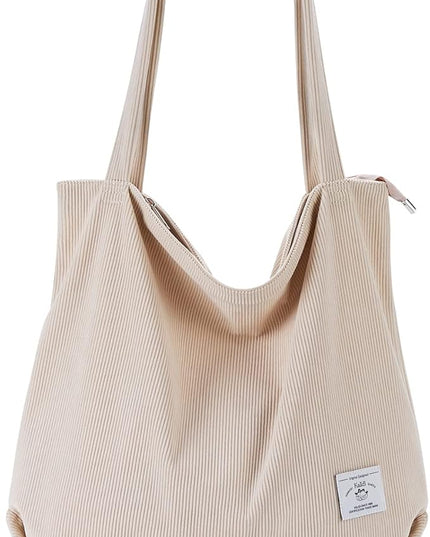 KALIDI Women Corduroy Tote Bag Zipper Casual Tote's Handbag Big Capacity Shoulder Bag with Pockets