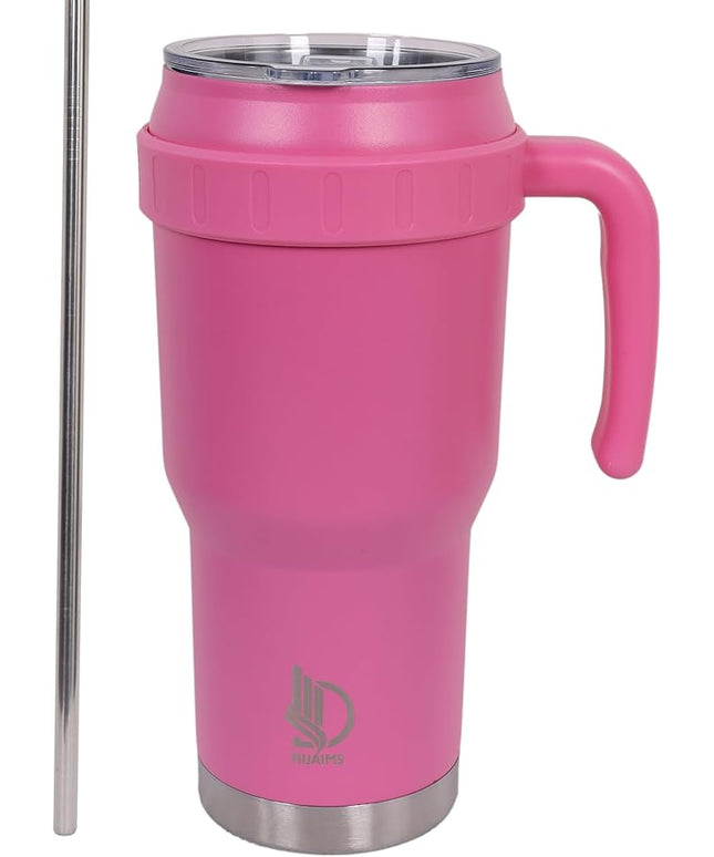 40 Oz Tumbler with Handle & Straw Lid, Insulated Stainless Steel Vacuum Flask, Double Wall Thermal Car Cup for Hot & Cold Drinks, Leak Proof, BPA Free (Rose Pink)