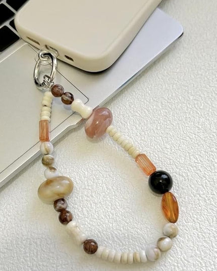 Vintage Elliptical Beaded Phone Wrist Strap Cute Phone Charm Lanyard Cellphone Chain Wristlet Wrist Straps for Phones Beaded Keychain Wristlet Bag Charms for Handbags Cellphone Bracelet Strap