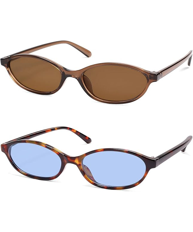 Retro Oval Cat Eye Sunglasses for Women Y2k Trendy Narrow Sunnies Designer Sun Glasses AR82253