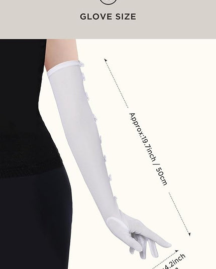 BABEYOND Lace Gloves for Women - Princess Gloves Long Stretchy Bow Mesh Tulle Sheer for Costume Opera Party