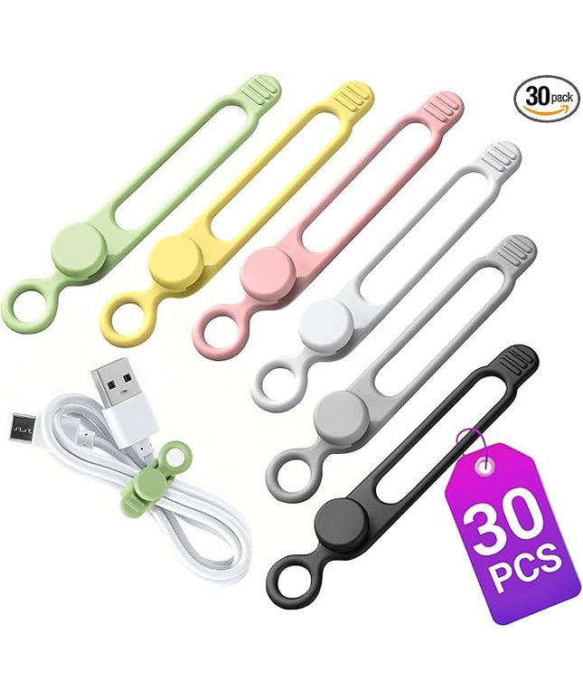 30 Pcs Silicone Cable Ties, Reusable Data Cable Organizer Wire Organizers for Office, Multipurpose Elastic Cord Wraps Cable Management for Charging Cord,Appliances,Home,Office,Kitchen,School,Travel