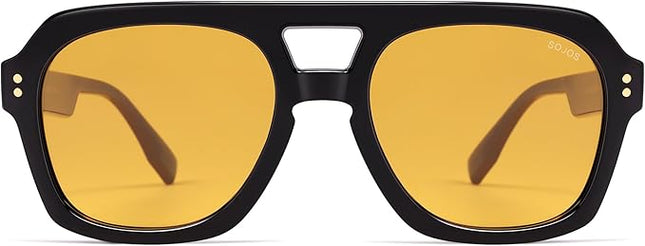 SOJOS Retro Thick Polarized Aviator Sunglasses for Women Men, Large Trendy Bold Square Pilot Shades SJ2385