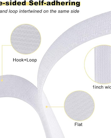 1"x32ft Hook and Loop Straps with 50 Metal Buckles, Adjustable Fastening Cable Straps, Cut-to-Length Cinch Strap, Reusable Nylon Securing Cord Ties for Organizer or Storage, 1 inch Wide, White