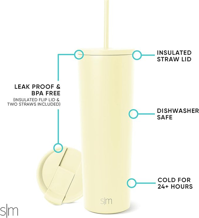 Simple Modern Insulated Tumbler with Lid and Straw | Iced Coffee Cup Reusable Stainless Steel Water Bottle Travel Mug | Gifts for Women Men Her Him | Classic Collection | 28oz | Buttercup