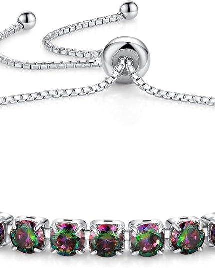 SUNFEEL Birthstone Bracelet Jewelry for Women Sterling Silver with Gold Plated Tennis Bracelet Classic Bolo Adjustable Chain Anniversary Birthday Gifts for Women Mom Wife Her