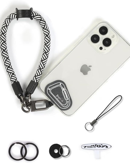 project-cb Hand Wrist Phone Strap,Phone Lanyard Patch ×2,Cell Phone Case Holder,Wristlet Strap for Key,AirPods,Camera (White-Black, 12inch)