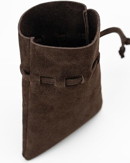 Medieval Drawstring Coin Pouch Bag, Leather Coin Pouch，Renaissance Drawstring Pouch Dice Bag, Small Coin Purse for Women/Men, Brown Swayze Suede