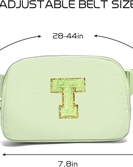Gitus Gifts for 8 9 10 11 12 Year Old Girls Belt Bag Fanny Pack Crossbody Bags with Initial Letter Patch Cute Stuff Birthday Gifts for Teen Girls Women Personalized Trend Stuff (Light Green-T)