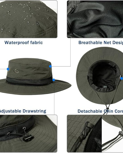 Oversized XL XXL Waterproof Sun Hat for Big Heads Mesh Bucket Hat Wide Brim Adjustable Packable Hiking Beach Fishing