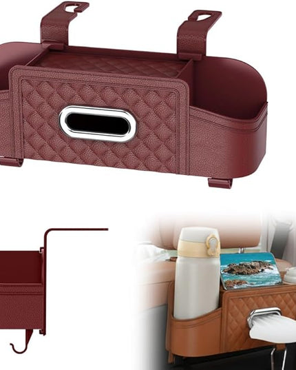 3-in-1 Car Backseat Organizer, Multifunctional Back Seat Car Organizer, Storage Box with Drink Cup Holder Tissue Box, for Hold Phone,Snacks, Drinks, Handbag (Black)