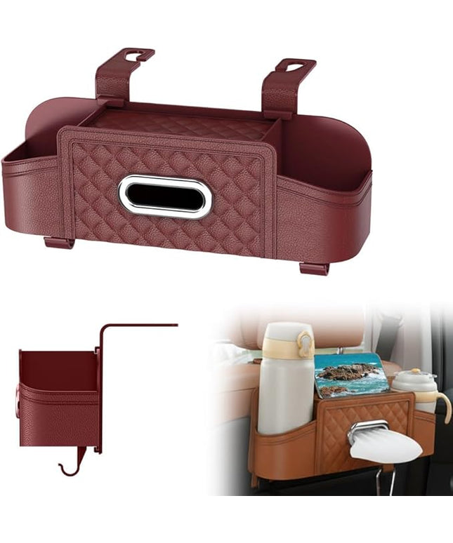 3-in-1 Car Backseat Organizer, Multifunctional Back Seat Car Organizer, Storage Box with Drink Cup Holder Tissue Box, for Hold Phone,Snacks, Drinks, Handbag (Black)