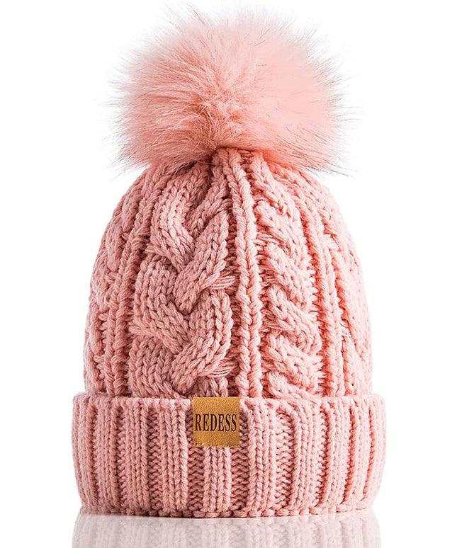 REDESS Women Winter Pompom Beanie Hat with Warm Fleece Lined, Thick Slouchy Snow Knit Skull Ski Cap