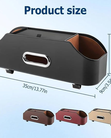 4-in-1 Car Organizers and Storage Box Multifunctional, Behind the Seat Organizer for Car, Cars Backseat Organizers with Tissue Holder and Cup Holder, Consolas Centrales De Auto (Brown)