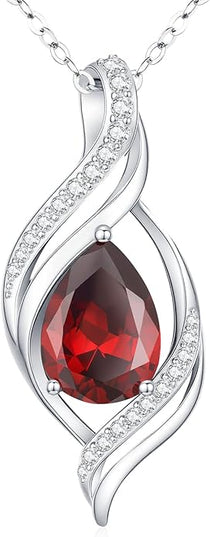 Birthstone Necklace gift for Women S925 Sterling Silver Teardrop with Cubic Zirconia- Birthday Jewelry gift for her, Girlfriend, Wife, Mom on Birthday, Anniversary