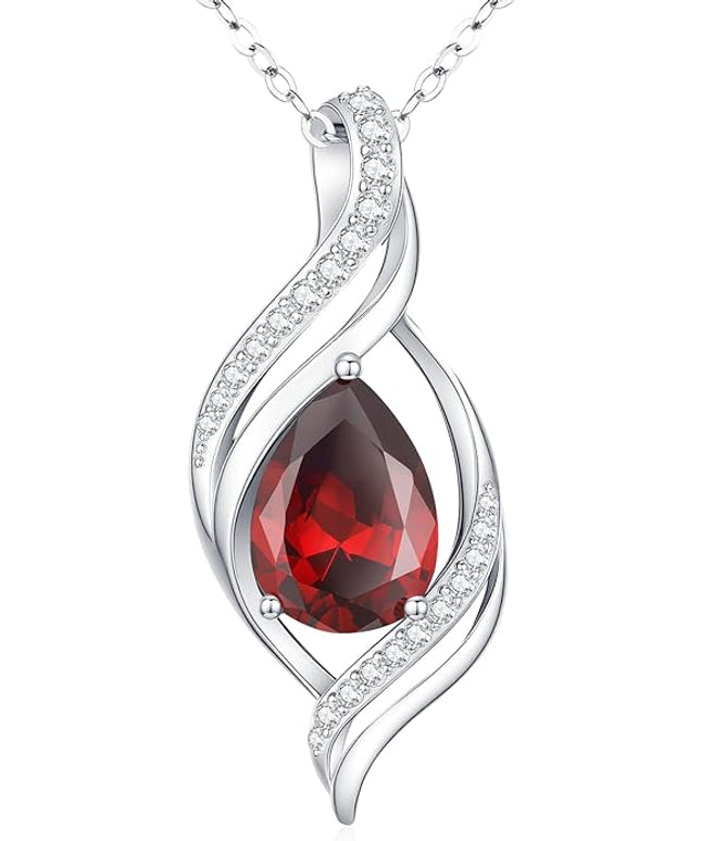 Birthstone Necklace gift for Women S925 Sterling Silver Teardrop with Cubic Zirconia- Birthday Jewelry gift for her, Girlfriend, Wife, Mom on Birthday, Anniversary