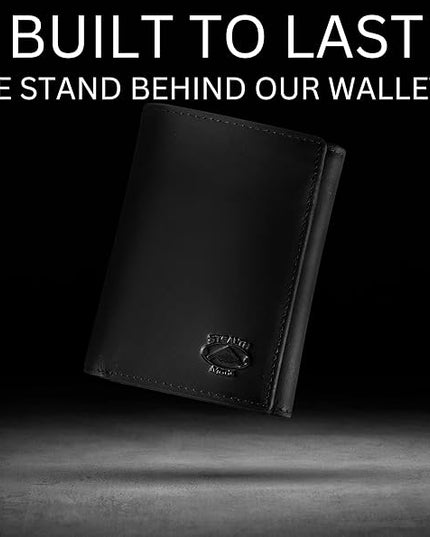 Stealth Mode Trifold Leather Wallet for Men with ID Holder and RFID Blocking (Black)