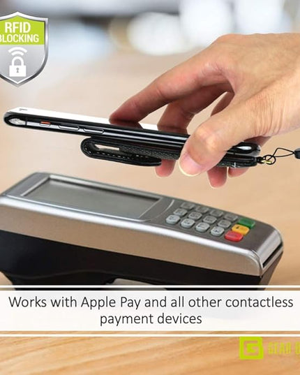 Cell Phone Wallet for Back of Phone with Wrist Strap, Stick On Wallet Credit Card ID Holder with RFID Protection Compatible with iPhone, Galaxy & Most Smartphones and Cases