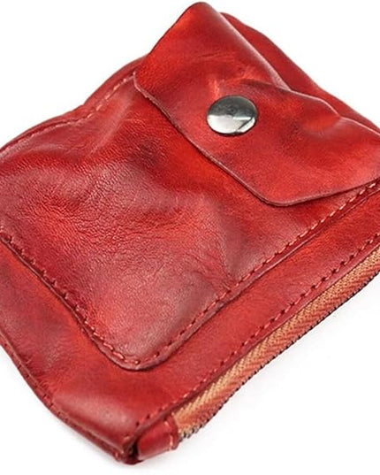 ZYLOXAR Genuine Leather Coin Pouch with Zipper Snap Closure Crazy Horse Wallet for Women (Red)