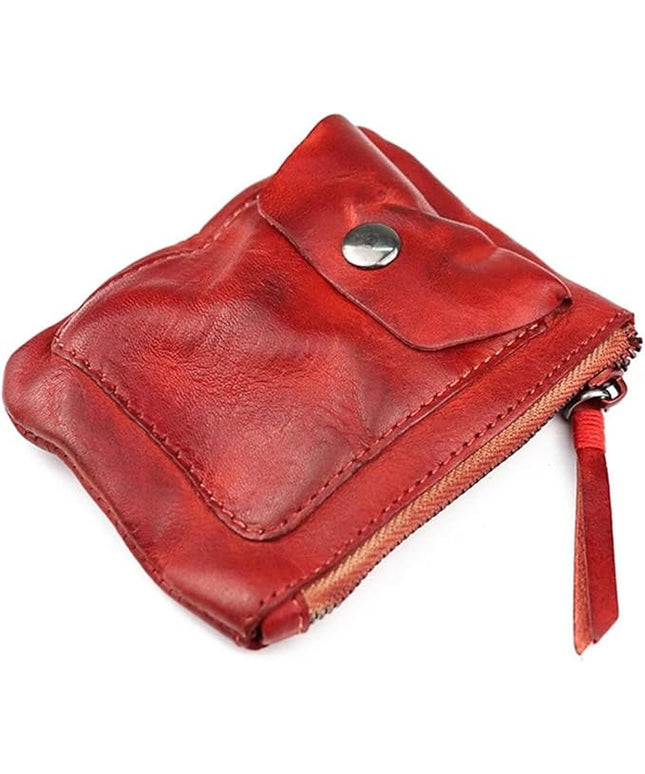 ZYLOXAR Genuine Leather Coin Pouch with Zipper Snap Closure Crazy Horse Wallet for Women (Red)