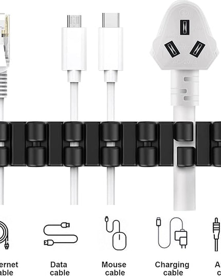 SOULWIT Upgraded Cable Holder, Cable Management Cord Organizer Clips Silicone Self Adhesive for Desktop USB Charging Cable Power Cord Bedside Wire PC Office Home (3/5/7 slot,Black)