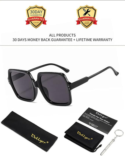 Dollger Oversized Square Sunglasses for Women Big Large Wide Fashion Shades for Men UV Protection Unisex