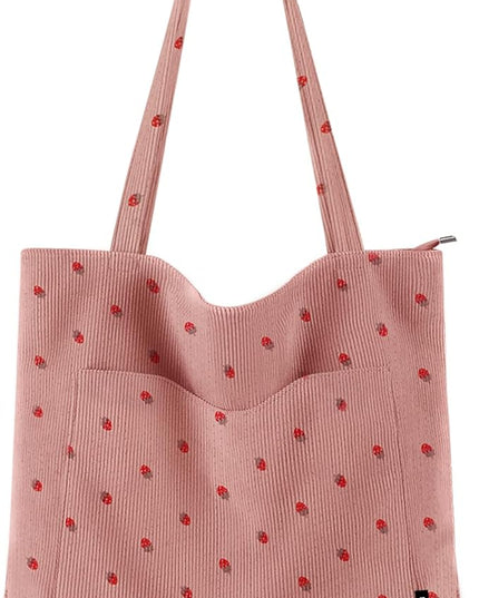 Prite Corduroy Tote Bag for Women Large Shoulder Bag with Zipper and Pockets for College Work Travel Shopping
