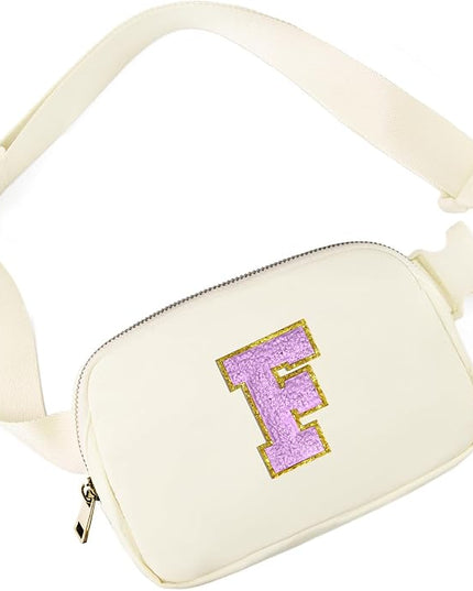 Gitus Gifts for 8 9 10 11 12 Year Old Girls Belt Bag Fanny Pack Crossbody Bags with Initial Letter Patch Cute Stuff Birthday Gifts for Teen Girls Women Personalized Trend Stuff (Ivory-F)