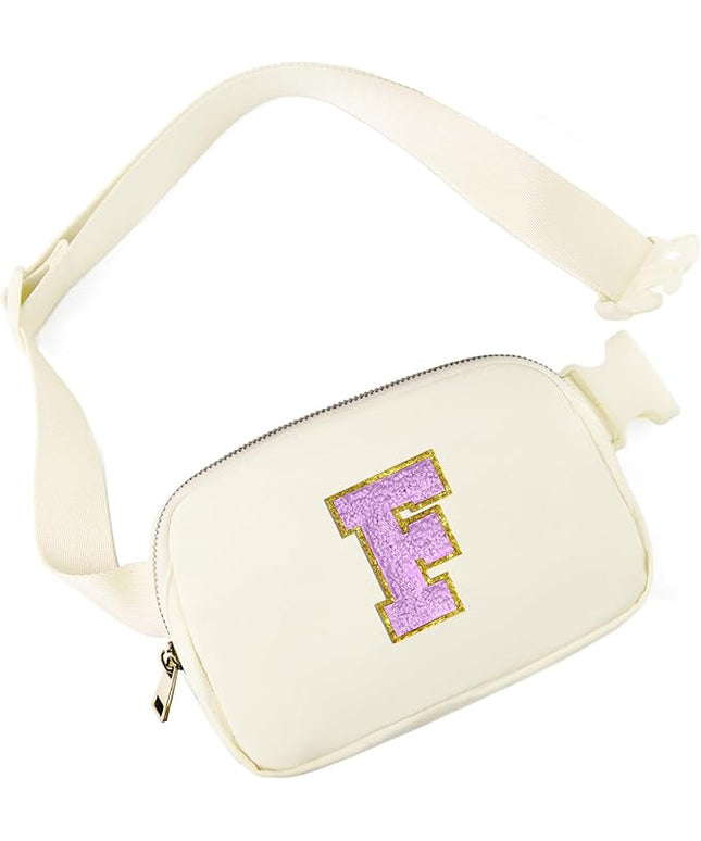 Gitus Gifts for 8 9 10 11 12 Year Old Girls Belt Bag Fanny Pack Crossbody Bags with Initial Letter Patch Cute Stuff Birthday Gifts for Teen Girls Women Personalized Trend Stuff (Ivory-F)