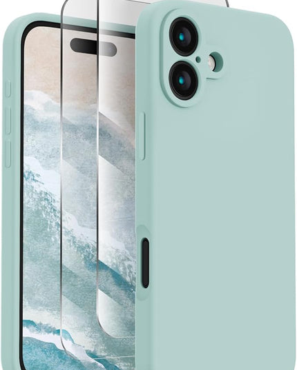 FireNova Designed for iPhone 16 Plus Case, Silicone Upgraded [Camera Protection] Case with [2 Screen Protectors], Soft Anti-Scratch Microfiber Lining Inside, 6.7 inch, Mint Green