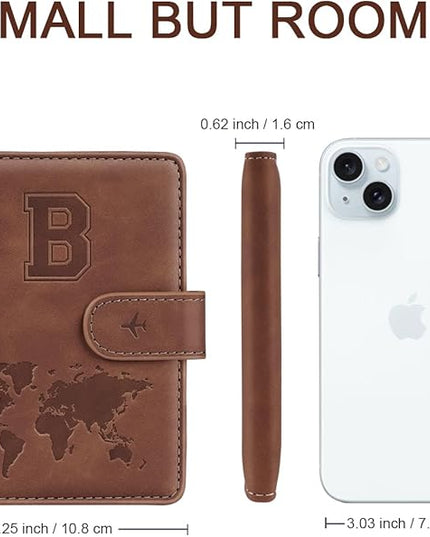 Passport Holder Wallet Cover Personalized Letter A-Z Travel Wallet RFID Blocking Passport Cover Wallet Case for Travel Passport Book Holders for Women and Men, Brown-B